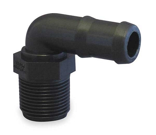 1" Male Thread X 1" Hose Barb Poly 90°